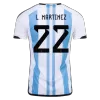 Men's Argentina L. MARTINEZ #22 Home Soccer Short Sleeves Jersey 2022 - worldjerseyshop