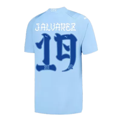 Men's Manchester City J.ALVAREZ #19 Home Soccer Short Sleeves Jersey 2023/24 - Japanese Tour Printing - worldjerseyshop