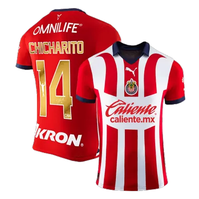 Men's Chivas Gold CHICHARITO #14 Home Soccer Short Sleeves Jersey 2023/24 - worldjerseyshop