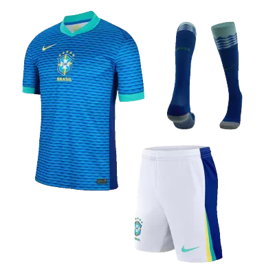 Men's Brazil Away Soccer Whole Kits(Jerseys+Shorts+Socks) 2024 - worldjerseyshop