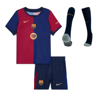 Kids's Barcelona Home Soccer Whole Kits(Jerseys+Shorts+Socks) 2024/25 - Spotify Logo Without Text - worldjerseyshop