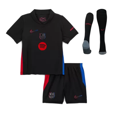 Kids's Barcelona Away Soccer Whole Kits(Jerseys+Shorts+Socks) 2024/25 - Spotify Logo Without Text - worldjerseyshop